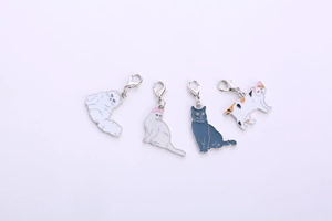Detailed set of four cat enamel pendants featuring different breeds with lobster clasps
