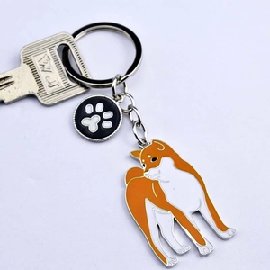 Porte-clés Chien Shiba Inu Dessin Animé en Alliage de Zinc Émail Pendentif Shiba Inu Empreinte de Patte Anneau pour Clés de Voiture Sac à Dos Cadeau