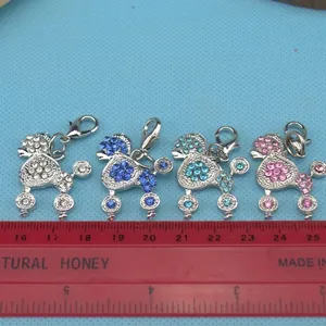 Sparkling poodle dog pet collar pendants with colorful rhinestones and lobster clasps