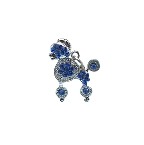 Creative poodle pendant with blue rhinestones and silver finish for pet collars