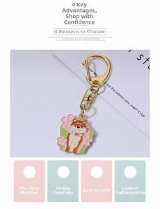 Détail du porte-clés Shiba Inu en alliage de zinc avec motifs de fleurs et anneau doré