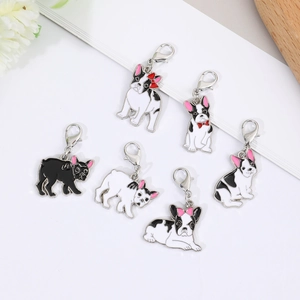 Lot de 6 breloques bouledogue français en alliage avec fermoirs pour porte-clés DIY