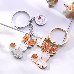 Metal Papillon Dog Keychain Creative Enamel Pet Puppy Pendant With Bone Charm I Love Dogs Tag Key Ring Fashion Bag Jewelry Gift