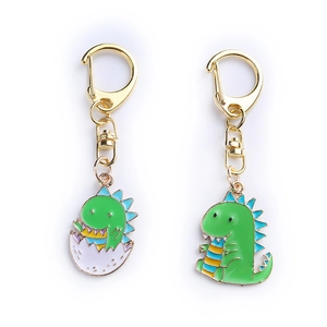 Lot de porte-clés dinosaure de dessin animé vert avec fermoir mousqueton doré chic