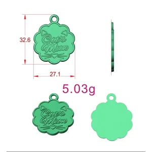 Green flower-shaped pet ID tag with Cat's Meow engraving, 32.6x27.1mm zinc alloy pendant