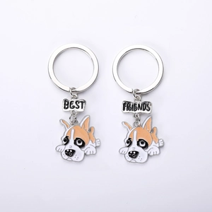 Dettaglio del portachiavi bulldog Best Friends in lega di zinco con finitura smaltata
