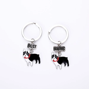 Dettaglio portachiavi bulldog francese in lega di zinco con scritte Best Friends