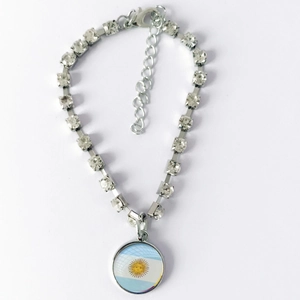 Collier drapeau Argentine avec strass sur une rangée et chaîne réglable en argenté