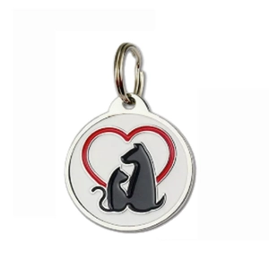 Runde Haustier-ID-Marke Metall Zinklegierung Emaille Herz Katze Hund Silhouette Anti-Verlust Halsband Anhänger Für Hunde Katzen