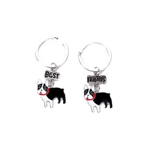 Set di portachiavi Best Friends con bulldog in smalto e ciondoli in lega di zinco