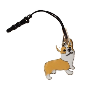 Süßer Corgi Anhänger aus Metall mit Emaille und schwarzem Band für Handy oder Taschen
