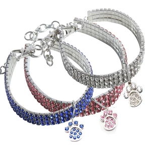 Rhinestone Pet Collar With Heart Crown Paw Pendant Adjustable Crystal Dog Necklace For Small Dogs Cats Jewelry Accessory