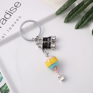 Kreativer Zinklegierung Heißluftballon Und Fernglas Schlüsselanhänger Für Damen Herren Emaille Strass Tasche Anhänger Reise Geschenk Schmuck