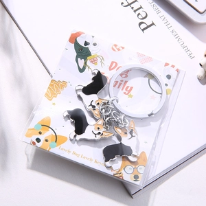 Cute metal corgi dog charms keychain with enamel finish and decorative backing card