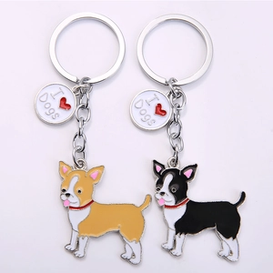 Cartoon Dog Enamel Keychain Metal Zinc Alloy Heart Pet Lover Gift Key Ring For Women Bags Hanging Accessories