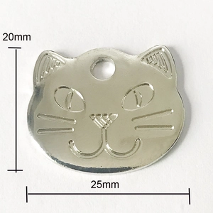 Minimalist silver zinc alloy cat shaped pet ID tag with 20mm and 25mm dimensions