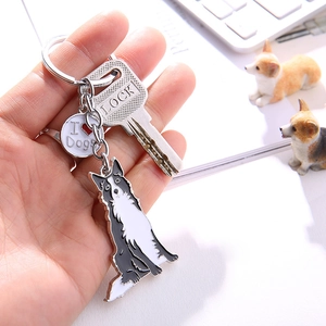 Porte-clés Border Collie en métal avec breloque émaillée et pendentif I Love Dogs
