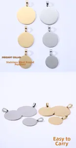 Polished stainless steel round pet tags in gold and silver, multiple sizes available