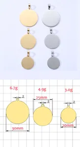 Size chart showing dimensions and weights for round stainless steel pet tags
