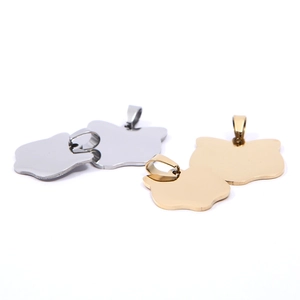 Polished apple-shaped stainless steel pet ID tags and blank metal pendants in gold and silver