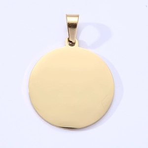 Polished round gold stainless steel pet ID tag with bail for custom laser engraving