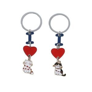 Cute Cartoon Cat Heart Enamel Keychain Zinc Alloy Pendant For Bag Charm Couple Gift Accessory American Style Keychain