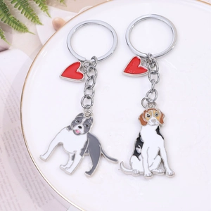 Cute Cartoon Dog Metal Keychain Zinc Alloy Enamel Bully Beagle Dachshund Corgi Key Ring Heart Pendant Pet Gift For Women