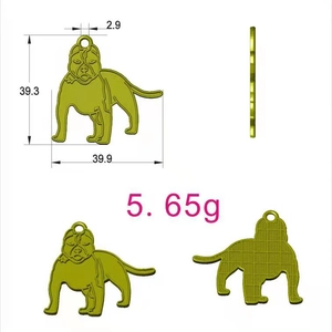 Bully Pitbull dog metal keychain pendant in gold finish with dimensional measurements