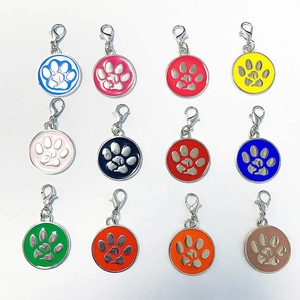 Set of 12 colorful zinc alloy pet ID tags with paw print design and lobster clasp