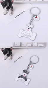 Détail des breloques Schnauzer en émail sur pendentifs os avec gravure LOVEDOG