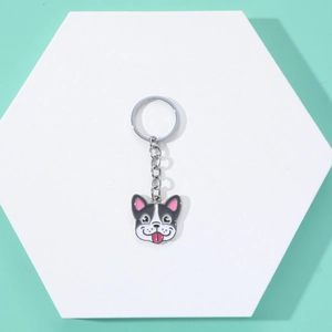 Cute double-sided French Bulldog keychain in black and white zinc alloy for bags