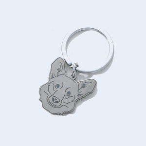 Artistic Corgi head stainless steel keychain pendant with polished finish for dog lovers