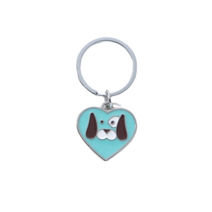 Minimalist heart-shaped cartoon dog keychain with mint green enamel on silver ring