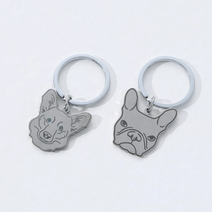 Artistic stainless steel Bulldog and Corgi pet keychains set for children gifts