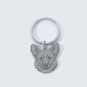Artistic stainless steel Corgi keychain with a minimalist pet dog head pendant charm