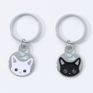 Portachiavi in Lega di Zinco Gatto Rotondo Cartoon Ciondolo Animale Smaltato Artistico Anello in Metallo per Borsa Auto Decorazione