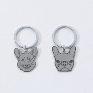 Modern Zinc Alloy Corgi Bulldog Head Keychain Minimalist Metal Dog Pet Portrait Key Ring Pendant Gift For Pet Lovers Kids