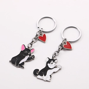 Lot de porte-clés créatifs avec motifs émaillés mignons de Bouledogue Français et Husky