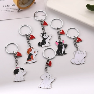 Lot de 6 porte-clés mignons en métal pour chien avec husky et bouledogue français