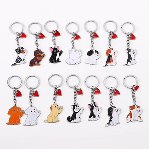Porte-clés en Émail Chien de Dessin Animé Avec Cœur Rouge Anneau en Alliage de Métal Mignon Pendentif d'Animal Décor Suspendu de Sac