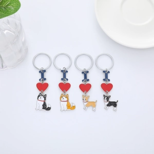 Zinc Alloy Enamel Dog Keychain I Love My Pet Heart Bone Charm Keyring For Women Car Bag Decoration Gift Accessories