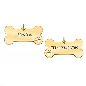 Stainless Steel Bone Shaped Pet ID Tag Hollow Paw Print Name Plate For Dogs Cats Durable Metal Identification Tag Accessory Charm
