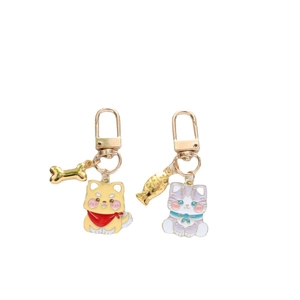 Cute cartoon shiba inu and cat metal keychains with colorful enamel charms for bags