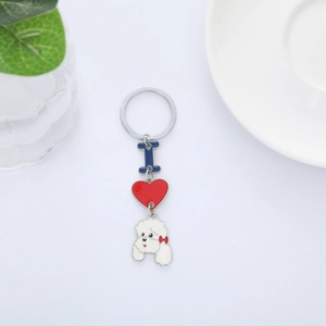 Cute Cartoon Dog Breed Alloy Keychain With Heart Charm For Pet Lovers Poodle Pug Corgi Key Ring For Women Bag Decoration