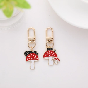 Cartoon black cat and red mushroom keychain pendant with durable golden alloy D-ring buckle