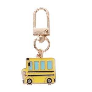 Porte-clés créatif en métal bus scolaire jaune dessin animé avec fermoir mousqueton doré