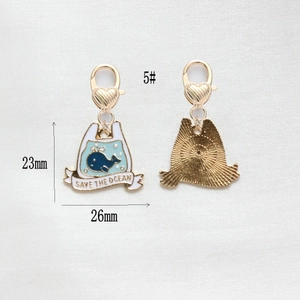 Detail of metal Save The Ocean whale charm with heart lobster clasp and 23mm size