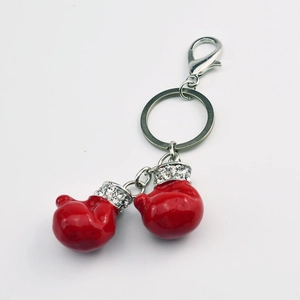 Red boxing glove keychain with sparkling rhinestones and a silver lobster clasp