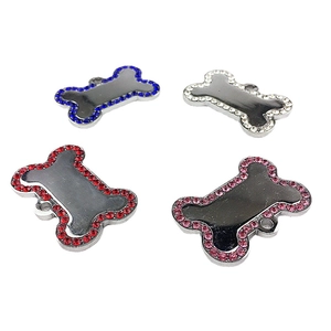 Polished bone-shaped pet ID tags with colorful rhinestones in blue white red and pink