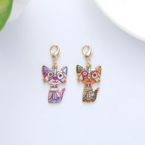 Creative Alloy Enamel Cat Keychain Pendant Cute Geometric Animal Bag Charm Colorful Metal Keyring For Women Girls Gift
